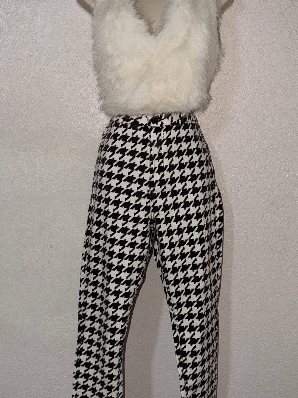 Missguided Black & White Houndstooth Skinny Pants